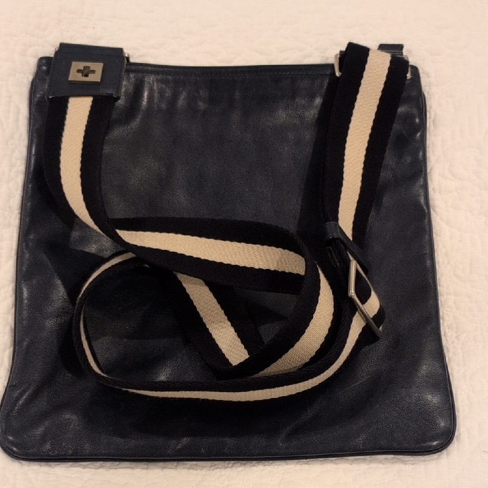 Bally Blue Leather Men's Bag with Striped Strap